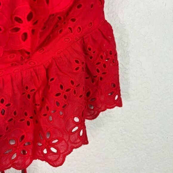 En Saison Hanna Crop Top Red Eyelet Backless Cap Sleeve Tie Back Medium - Picture 4 of 10